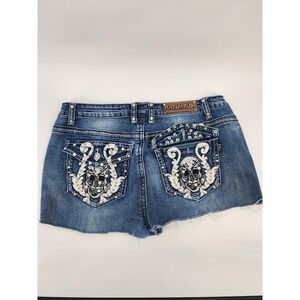 Platinum Plush Los Angeles Blue Denim Skull Embellished Cut Off Shorts Womens 11